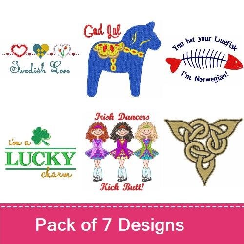 Celtic & Irish Embroidery Designs Bundle – Blue Horse, Irish Dancers, Luck Charm & More (7 Designs)