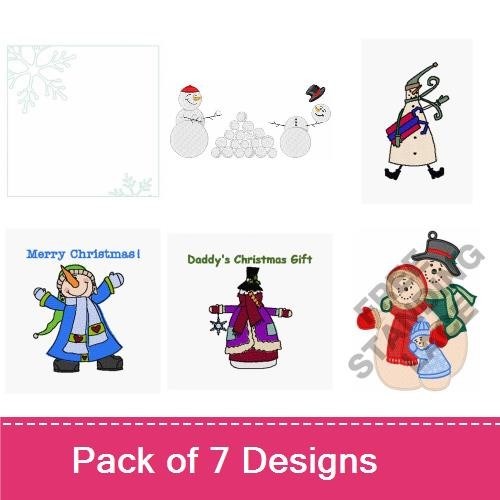 Snowman Christmas Embroidery Bundle – Whimsical Snowman with Scarf, Snowman with Present & More (7 Designs)