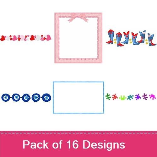 Decorative Frames and Motifs Embroidery Designs Bundle – Geometric Border, Floral Swirl, Square Frame & More (16 Designs)