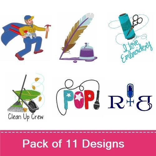 Crafts & Gardening Tools Embroidery Designs Bundle – Garden Trowel, Flower Pot with Tools, Hourglass Timer & More (11 Designs)