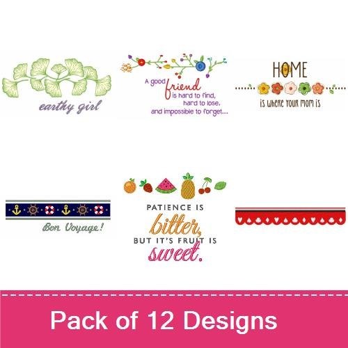 Floral & Sentiment Quotes Embroidery Designs Bundle – A Good Friend Quote, You are Loved, Home Sweet Home & More (12 Designs)