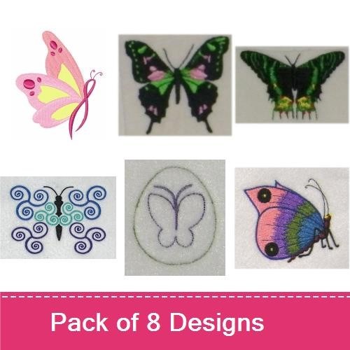 Colorful Butterflies Embroidery Designs Bundle – Pink, Green, Blue, Yellow & More (8 Designs)