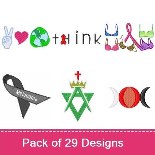 Awareness Ribbons & Hope Symbols Embroidery Designs Bundle – Pink, Blue, Green Awareness Ribbons & More (25 Designs)