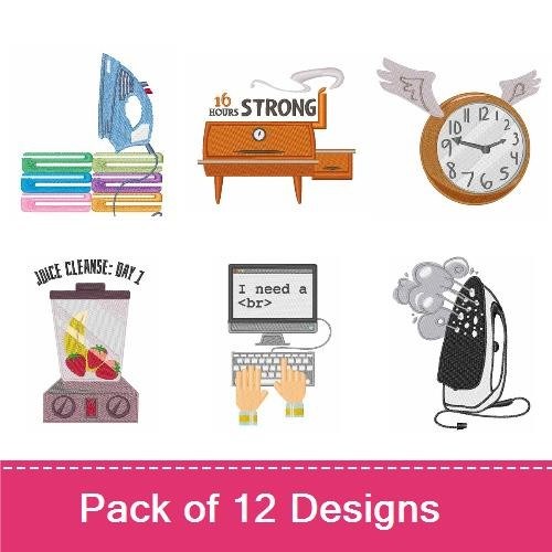 Kitchen Appliances Embroidery Designs Bundle – Mixer, Toaster, Coffee Brewer & More (12 Designs)
