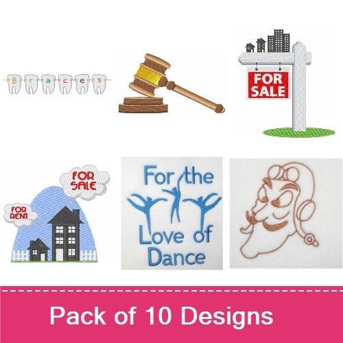Fun and Quirky Characters Embroidery Designs Bundle – Gavel, Chef with Hat, For Sale Sign & More (10 Designs)