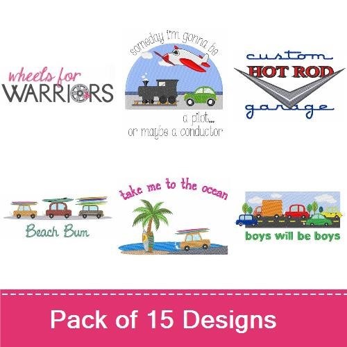 Vehicles & Garage Life Embroidery Designs Bundle – Hot Rod, Classic Car, Road Trip & More (15 Designs)