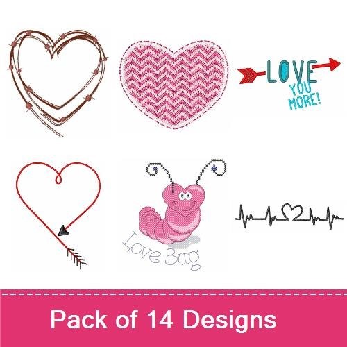 Heart & Love Bug Embroidery Bundle – Cute Designs (14 Designs)