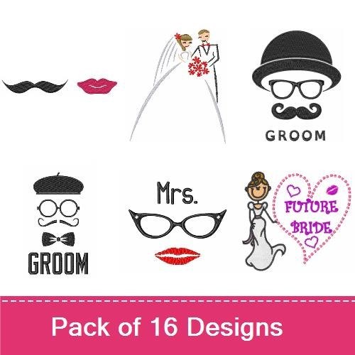 Wedding and Bride Groom Embroidery Designs Bundle – Bride and Groom, Wedding Car, Just Married & More (16 Designs)