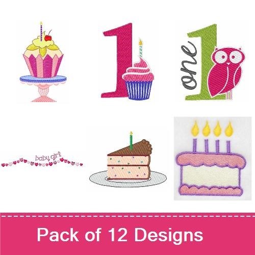 Birthday Celebration Embroidery Designs Bundle – Cupcake, Birthday Bear, Two-tier Cake & More (12 Designs)