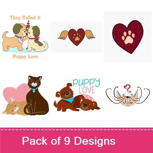 Kissing Dogs & Heart Embroidery Bundle – Puppy Love Designs (9 Designs)