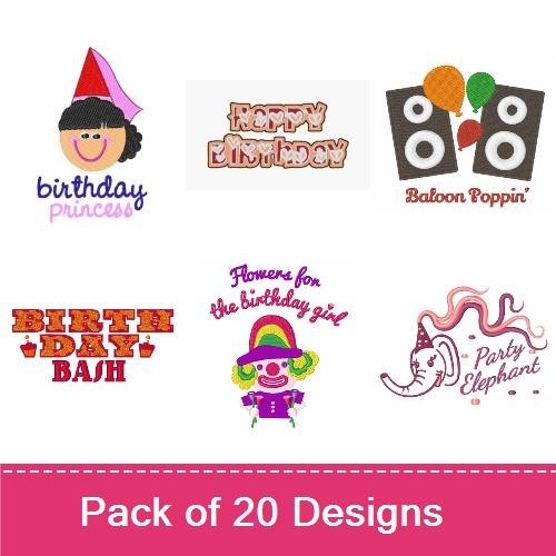 Birthday Celebration Embroidery Designs Bundle – It's My Birthday, Cake Eater, Happy Birthday Stud & More (20 Designs)
