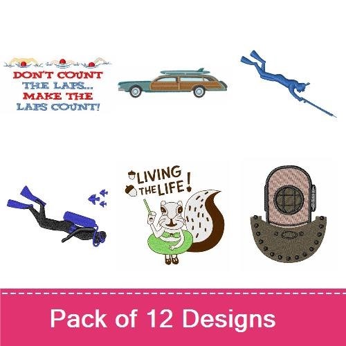 Underwater Adventure Embroidery Designs Bundle – Swim Team, Diving Helmet, Diver & More (12 Designs)