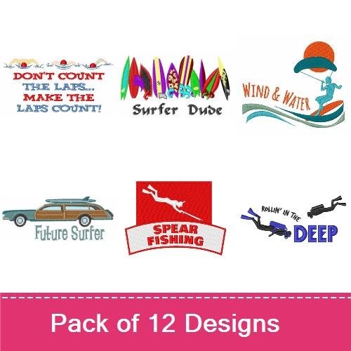 Surf and Ocean Theme Embroidery Designs Bundle – Don't Count the Laps, Life is Better in Flip Flops, & More (12 Designs)