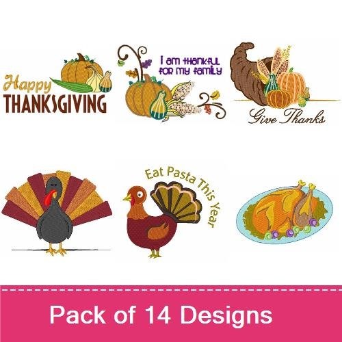 Thanksgiving Embroidery Designs Bundle – Baby's First Thanksgiving, Happy Thanksgiving, Turkey & More (14 Designs)