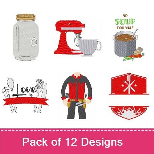 Kitchen & BBQ Embroidery Designs Bundle – Cooking Utensils, Avocado, Chili Cookoff & More (12 Designs)