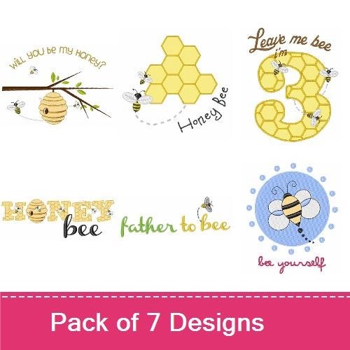 Honey Bee Embroidery Designs Bundle – Bee Yourself, Let Me Bee, Honeycomb & More (7 Designs)