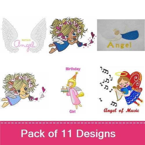 Angels Embroidery Designs Bundle – Angel with Wings, Birthday Angel, Angel of Music & More (10 Designs)