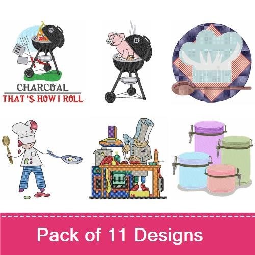 BBQ & Cooking Embroidery Designs Bundle – Chili Cook-Off, Grilling Pig, BBQ Grill with Chef & More (11 Designs)