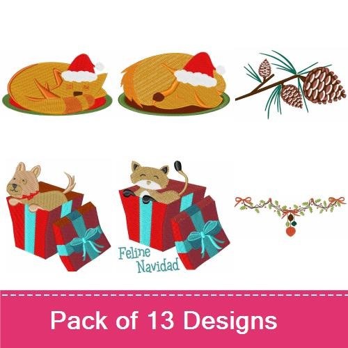 Cat & Dog Christmas Embroidery Bundle – Holiday Designs (13 Designs)