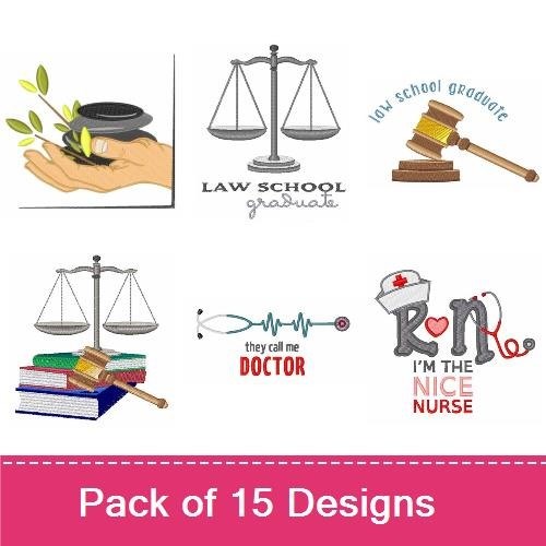 Professional Career Icons Embroidery Designs Bundle – Nice Nurse, Doctor Icon, Police Serve and Protect & More (15 Designs)
