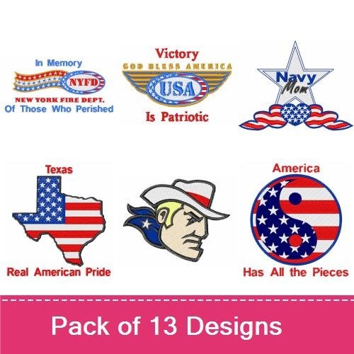 Patriotic USA Embroidery Designs Bundle – Remember Our Veterans, American Flag, Liberty Bell & More (12 Designs)