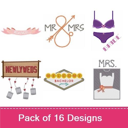 Wedding Embroidery Designs Bundle – Mr & Mrs, Bride, Groom, Bridesmaid & More (16 Designs)