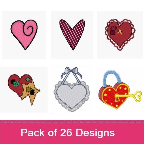 Love and Hearts Embroidery Designs Bundle – Love Ya, Heart, Happy, & More (26 Designs)
