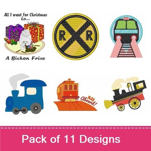 Bichon Frise & Train Embroidery Bundle – Holiday and Transport Themes (11 Designs)