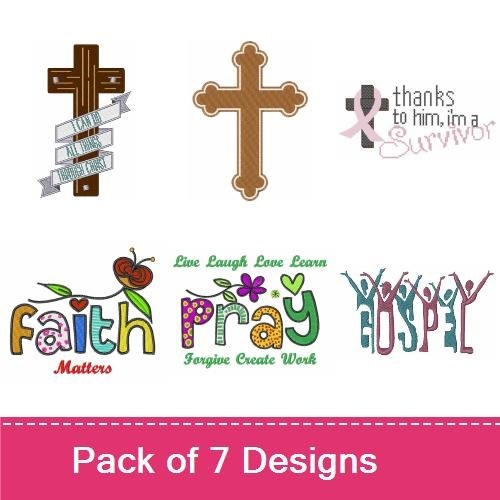 Faith and Inspiration Embroidery Designs Bundle – Cross, Pray, Love Laugh Live Dream & More (7 Designs)