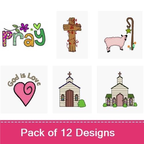 Faith and Church Embroidery Designs Bundle – Sharing God's Love Cross, God is Love Heart, Sheep & More (10 Designs)