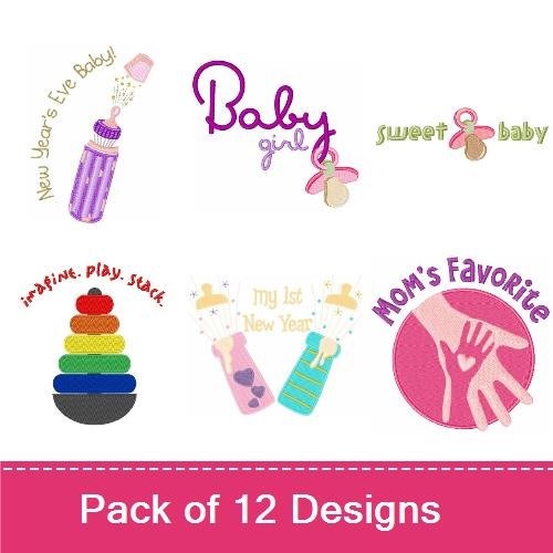 Baby Milestones & Love Embroidery Designs Bundle – I Love Nana, Pea Pod, First Birthday & More (12 Designs)