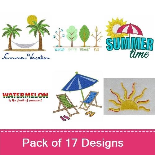Summer Vacation Embroidery Designs Bundle – Road Trip Cars, Watermelon, Lemonade & More (17 Designs)