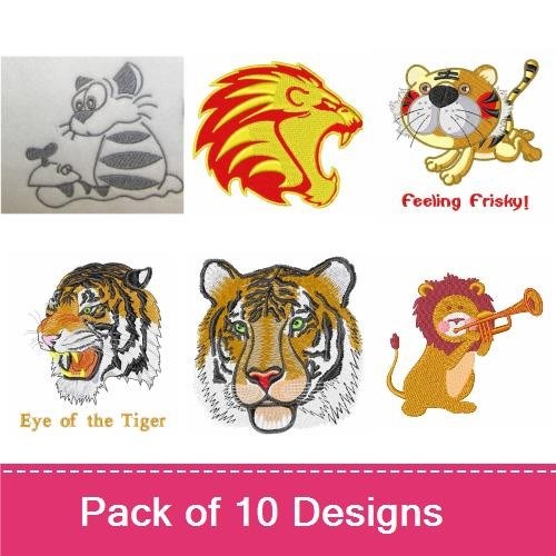 Wild Animal Embroidery Bundle – Lion with Palm Tree, Jungle Elephant, Giraffe in Jungle & More (10 Designs)