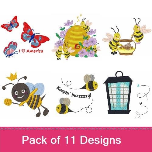 Cute Bugs & Bees Embroidery Designs Bundle – Butterfly with Rainbow Colors, Ladybug with Spots, Bee with Honeycomb & More (11 Designs)