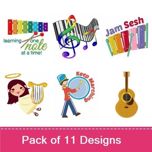 Music & Drumming Embroidery Designs Bundle – Drummer, Drumline, Jam Sesh & More (11 Designs)
