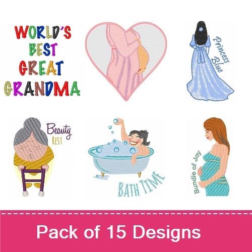 Family Moments Embroidery Designs Bundle – World's Best Great Grandma, Mother To Be, Gift Box & More (15 Designs)