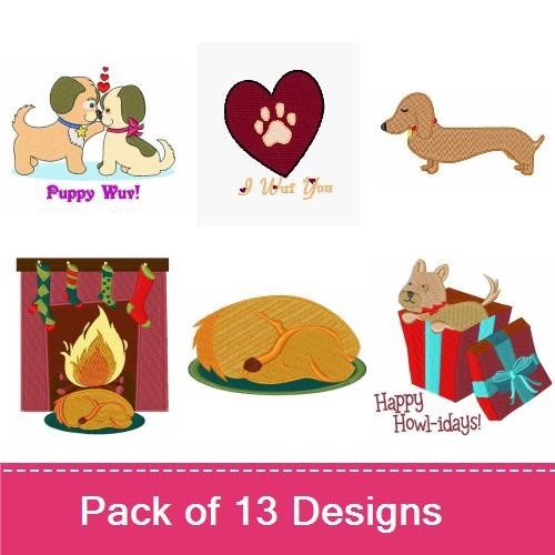Puppy Love & Holiday Embroidery Bundle – Heart & Gifts (13 Designs)
