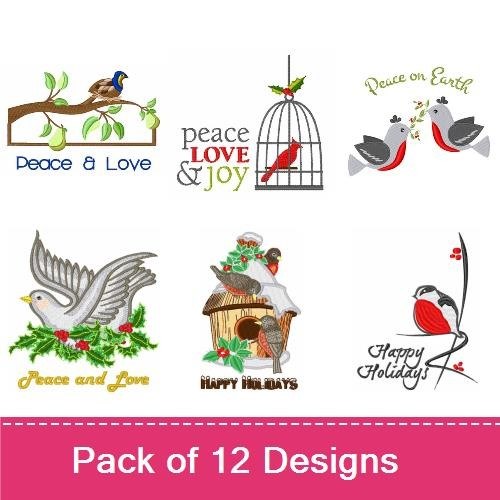 Festive Penguins & Holiday Birds Embroidery Designs Bundle – Happy Holidays Birdhouse, Merry Christmas Penguin, & More (12 Designs)