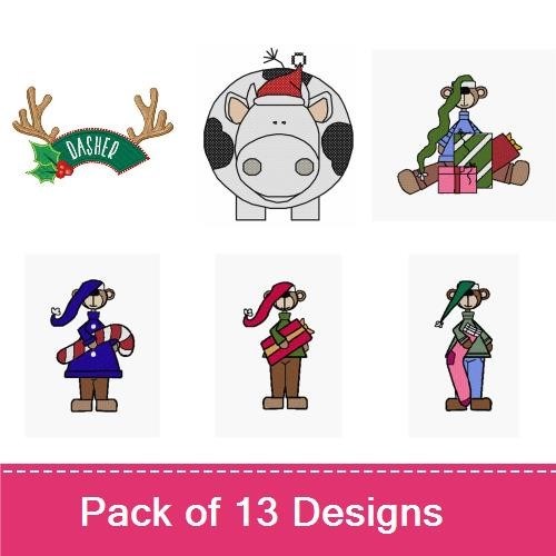 Holiday Bears & Friends Embroidery Bundle – Santa Bear, Elf with Gift, Bear with Ornaments & More (13 Designs)