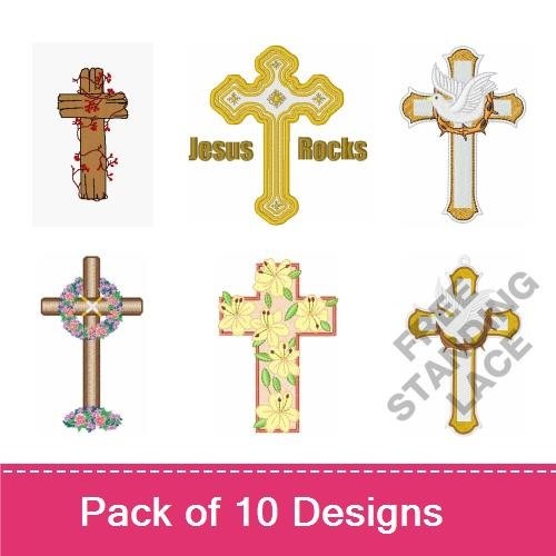 Easter Cross Embroidery Designs Bundle – Dove Cross, Floral Cross, Palm Sunday Cross & More (10 Designs)
