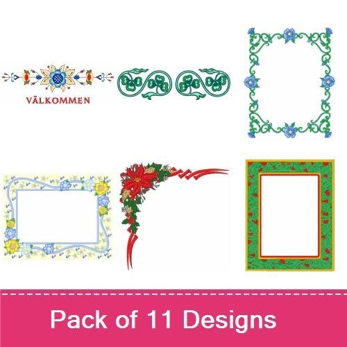 Floral and Festive Embroidery Designs Bundle – Poinsettia Frame, Christmas Frame with Red Ribbon, Floral Border Frame & More (11 Designs)