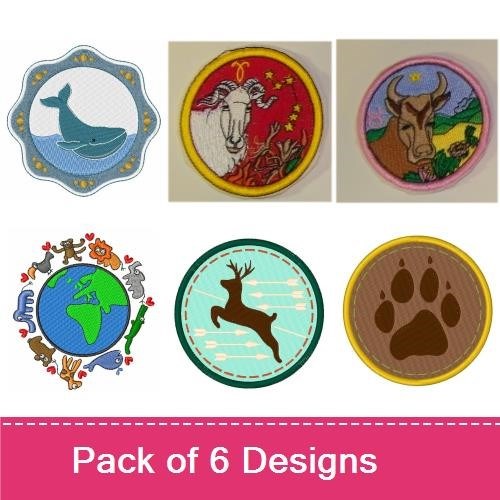Animal and Nature Embroidery Bundle – Aries Zodiac Sheep, Deer Silhouette, Whale Illustration & More (6 Designs)
