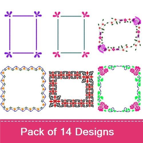 Floral and Festive Frames Embroidery Designs Bundle – Floral Frame with Red Ribbon, Holly Frame, Elegant Flower Border Frame & More (14 Designs)