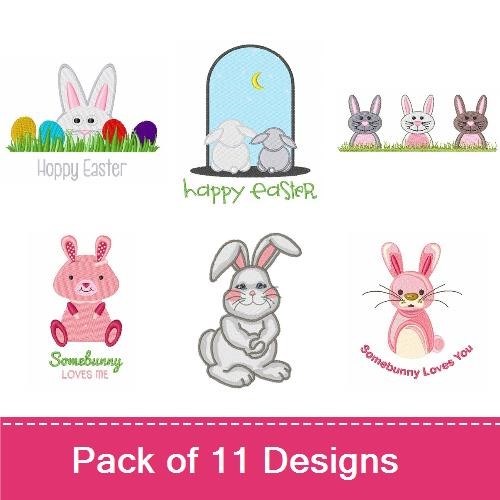 Easter Bunny & Eggs Embroidery Designs Bundle – Hoppy Easter, Bunny with Basket, Easter Window & More (11 Designs)
