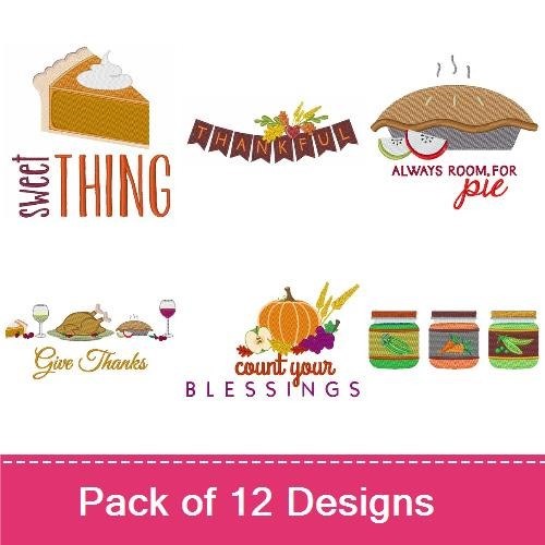 Thanksgiving Harvest Embroidery Designs Bundle – Thankful Turkey, Pilgrim Hat with Leaves, Owl with Autumn Leaves & More (11 Designs)