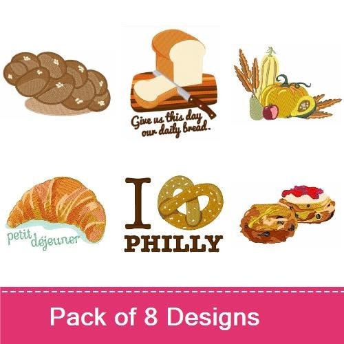 Bakery Themed Embroidery Bundle – Loaf of Bread with Knife, Croissant, Toaster & More (8 Designs)