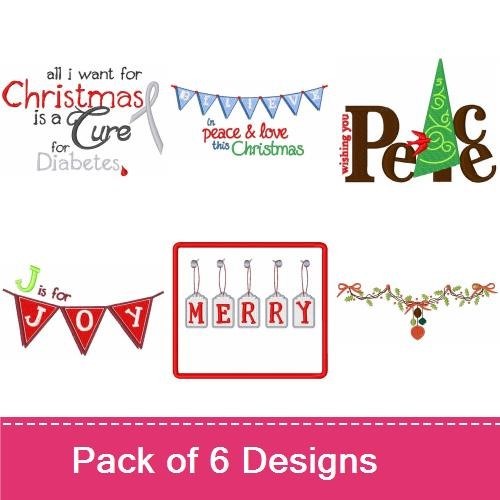 Christmas Embroidery Designs Bundle – Christmas Garland, Joy Letters, Peace Letters & More (6 Designs)