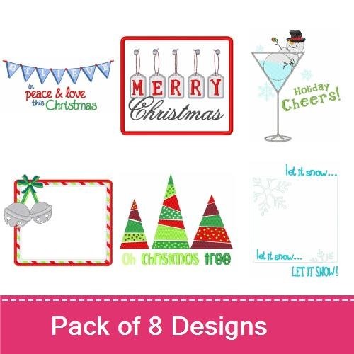Festive Christmas Embroidery Designs Bundle – Snowman in Martini Glass, Christmas Tree, Christmas Gift Box & More (8 Designs)