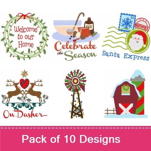 Festive Holiday Embroidery Designs Bundle – Welcome Wreath, Gingerbread Man, Holiday Mail & More (10 Designs)