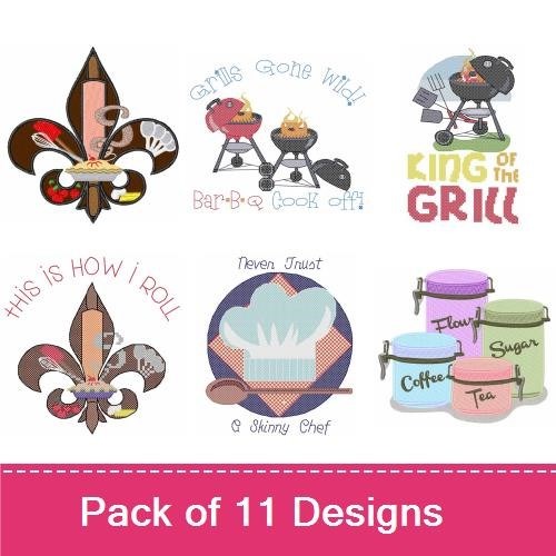 BBQ Food Embroidery Designs Bundle – Grills Gone Wild, Ain't No Thing Like a Chicken Wing, & Kiss the Cook (11 Designs)